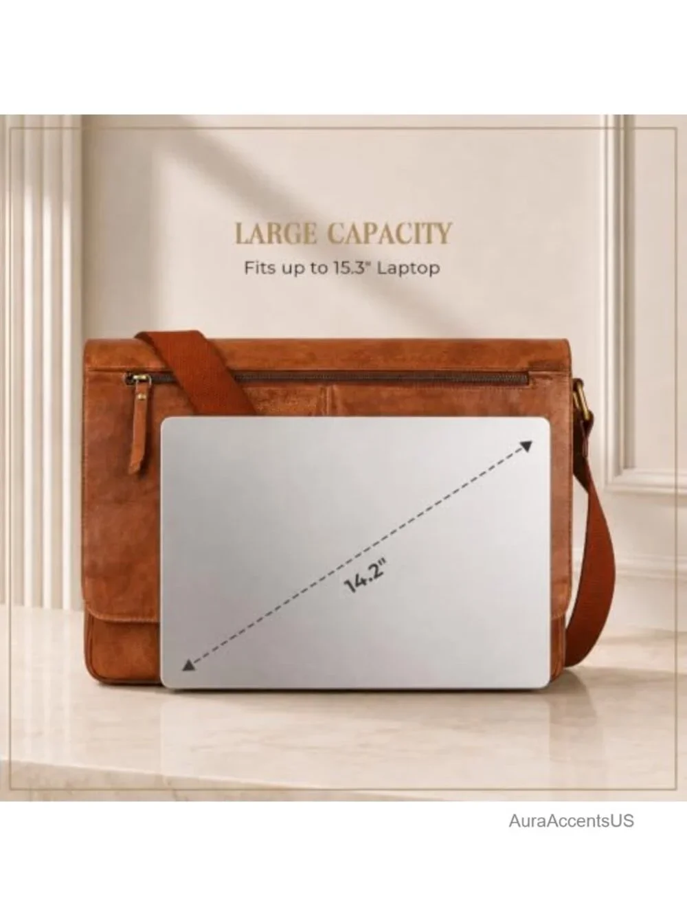Genuine Leather Messenger Bag Laptop 15in Crossbody Work Office